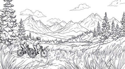 Obraz premium Mountain Biking, Hiking, Couple, Scenic View, Outdoor Recreation, Peaceful, Nature, Landscape