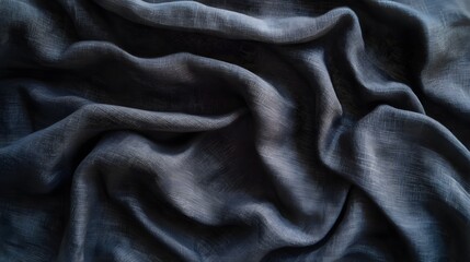 Fototapeta premium Dark Gray Draped Linen Fabric Texture Background