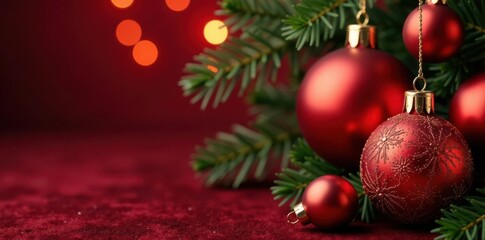 Ornate gold & red baubles on a velvet background, detail, texture