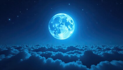 Fototapeta premium Radiant blue supermoon, ethereal blue halo, cosmic night , gleam, full moon