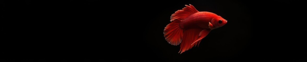 Fototapeta premium Vibrant red betta fish, fins flared, isolated on black , detail, vibrant