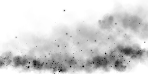 Black smog cloud effect, with small dust particles, isolated transparent special effect. Fog, vapour, magic haze. PNG.
