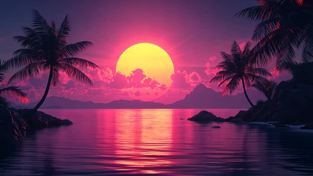 Tropical Sunset Seascape, vibrant colors, idyllic scene, stock photo, possible use for travel brochures or promotional materials