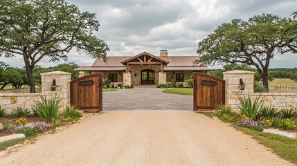 Modern ranch house with a private driveway