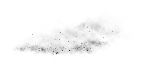 Black smog cloud effect, with small dust particles, isolated transparent special effect. Fog, vapour, magic haze. PNG.
