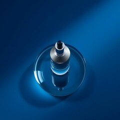 Cosmetic Elegance: Top-View Bottle on Midnight Blue with Silver Sheen