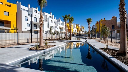 Obraz premium Modern residential complex with a reflecting pool
