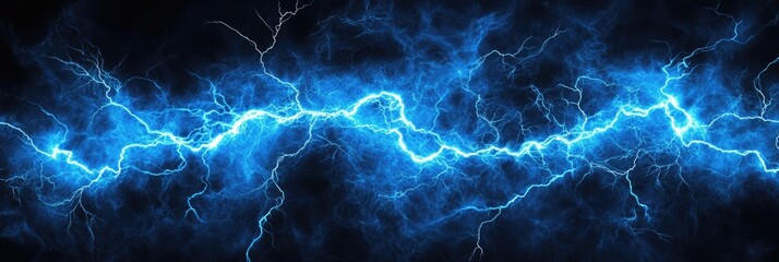 Striking Blue Lightning Bolt Displaying Electric Power and Energy in Dark Background a Vibrant Visual