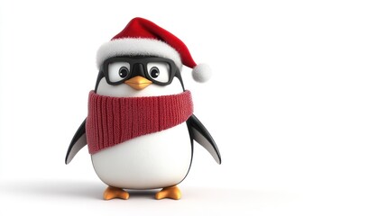 Fototapeta premium 3D Cartoon Penguin with Shawl and Santa Hat
