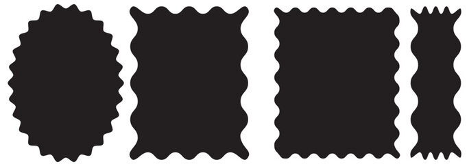Set of rectangle frames with wavy edges. Rectangular shapes with wiggly borders. Hand drawn wavy rectangle borders. Picture or photo frames, empty text boxes, tags, labels isolated on white background