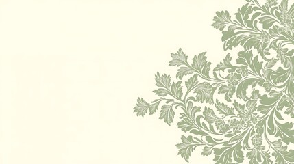 Elegant floral pattern in shades of green on a cream colored background