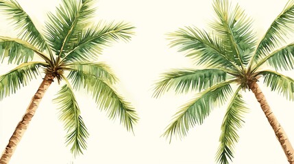 Fototapeta premium Palm Trees Watercolor Painting Against White Background Summer Tropical Vibe