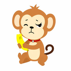Obraz premium cheerful cartoon monkey enjoys a partially eaten banana.