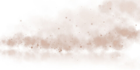 Magic chocolate brown smoke with glitter and small particles of twinkling stars. Fog with luminous particles. Chocolate brown vapor with stardust. PNG.