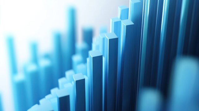 3D Blue Bar Chart with Exponential Growth