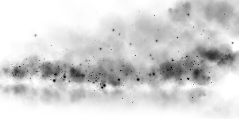 Black smog cloud effect, with small dust particles, isolated transparent special effect. Fog, vapour, magic haze. PNG.
