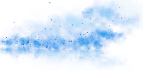 Magic blue smoke with glitter and small particles of twinkling stars. Fog with luminous particles. Blue vapor with stardust. Morning fog over land or water surface, magic haze. Fog or smoke. PNG