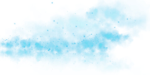 Magic blue smoke with glitter and small particles of twinkling stars. Fog with luminous particles. Blue vapor with stardust. Morning fog over land or water surface, magic haze. Fog or smoke. PNG