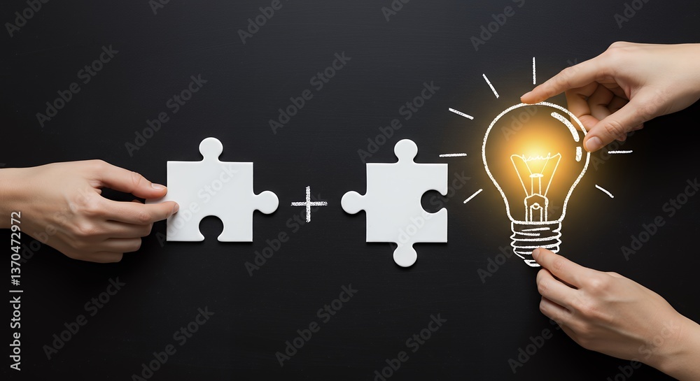 Poster connecting puzzle pieces for idea generation and problem solving concept