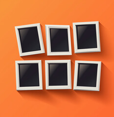 Six White Frames Arranged on Vibrant Orange Background