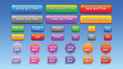 GUI Kit casual Asset for a game, a set of elements for the game interface - vector UI objects. Buttons.