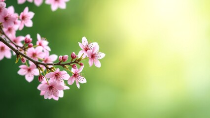 Fototapeta premium Delicate Pink Blossoms and Soft Green Background Creating Serene Nature Aesthetic for Relaxation and Calmness