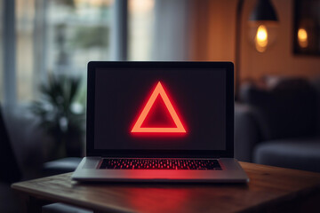 Laptop screen displaying red triangle error notification