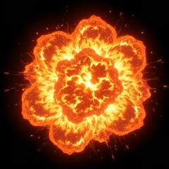 Fiery Explosion Effect with Glowing Flame Burst in Dark Background for VFX or Game Design
暗い背景に広がる発光する炎の爆発エフェクト、VFXやゲームデザイン向けの素材