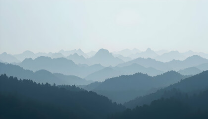 Serene blue mountain range landscape nature photography tranquil misty morning atmospheric layers scenic view wallpaper background