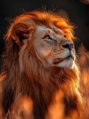 Naklejka premium Lion in Warm Sunlight