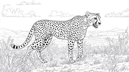Cheetah in African Savanna Illustration