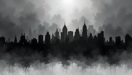 Dark and moody cityscape silhouette with a dramatic sky perfect for urban or gothic themes