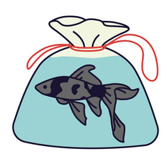 Line illustration Summer in Japan icon set goldfish in pocket