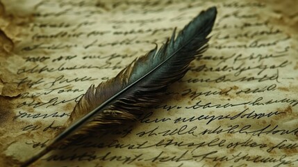 Antique quill pen rests on aged handwritten letter