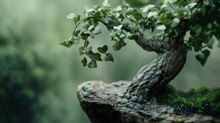Fototapeta premium Miniature Bonsai Tree on Mossy Rock