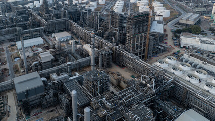 oil and gas storage tank, oil refinery factory plant,  Business oil and gas industrial factory power energy, wasteful resources and pollution concept.