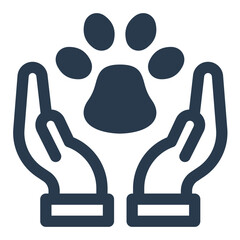 Hands Supporting a Paw Print Icon for Animal Rights