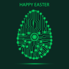 Abstract technology Easter egg. Happy Easter Egg. Abstract egg. Egg in an electronic circuit.