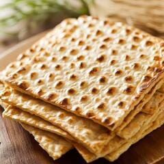 Fototapeta premium Crispy flatbread served on a wooden platter