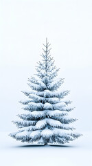 Snow-covered evergreen tree on a white background