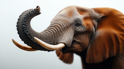 Obraz premium African elephant close up with raised trunk, showcasing majestic wildlife