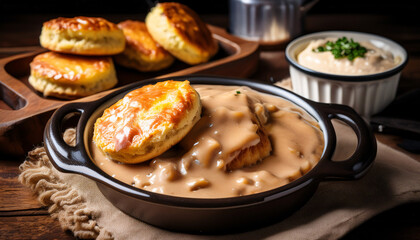 Buttermilk biscuits with gravy – fluffy biscuits in creamy sausage gravy