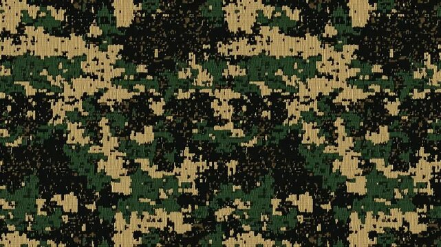 Warm digital camo pattern with brown and olive tones.