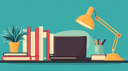A set of cutout trending elements halftone collage on the theme of education and back to school. Stationery, books, laptop, lamp globe. Contemporary vector graphics.