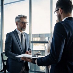 Business partners having conversation in office workplace
