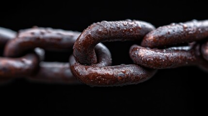 Obraz premium Close-up of rusty chain links. Water droplets cling to the oxidized metal