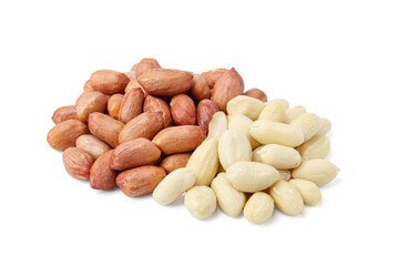 Pile of fresh peanuts isolated on white
