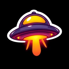 Colorful UFO sticker illustration with vibrant tones and bold outlines on a dark background