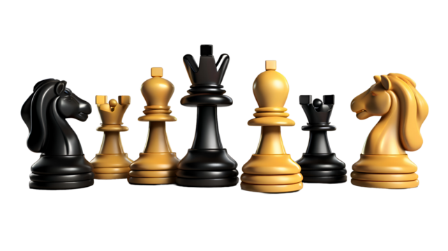 black chess pieces isolated on transparent white background png