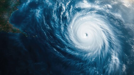Aerial view of a powerful tropical cyclone over the vast ocean